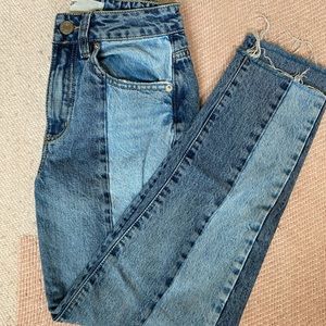 Two-tone straight leg jeans